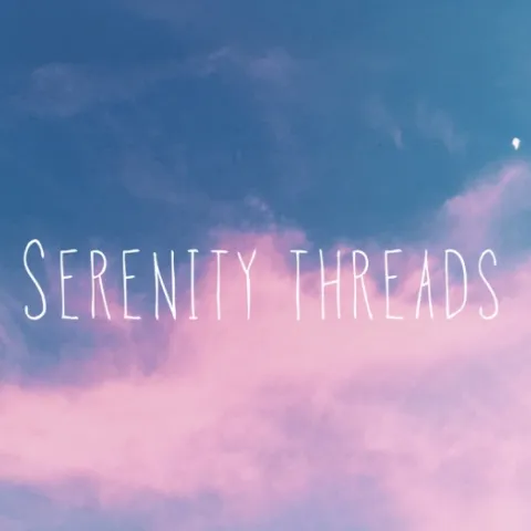 Serenity Threads Text written In Blue and Pink Sunset Sky