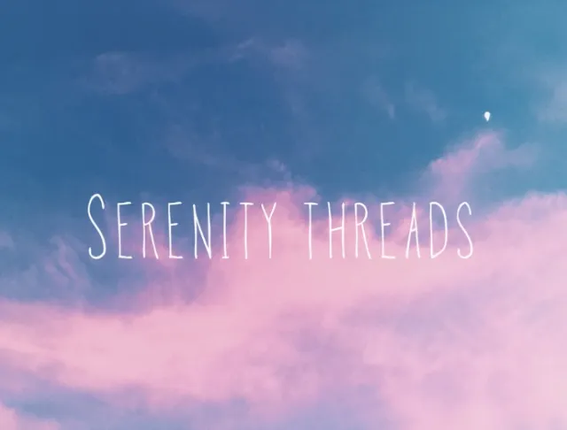 Serenity Threads Text written In Blue and Pink Sunset Sky